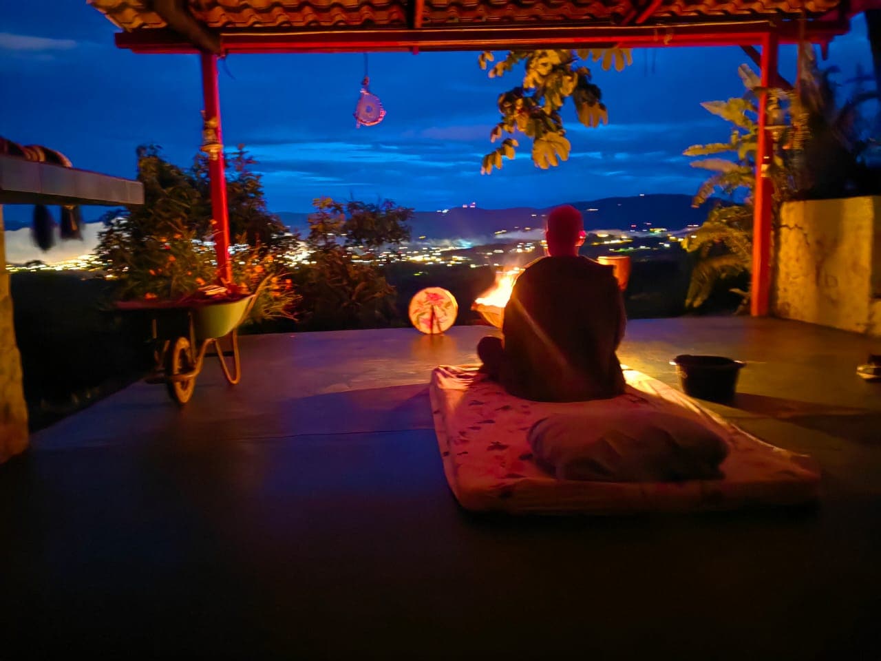 Peaceful meditation setting at dusk