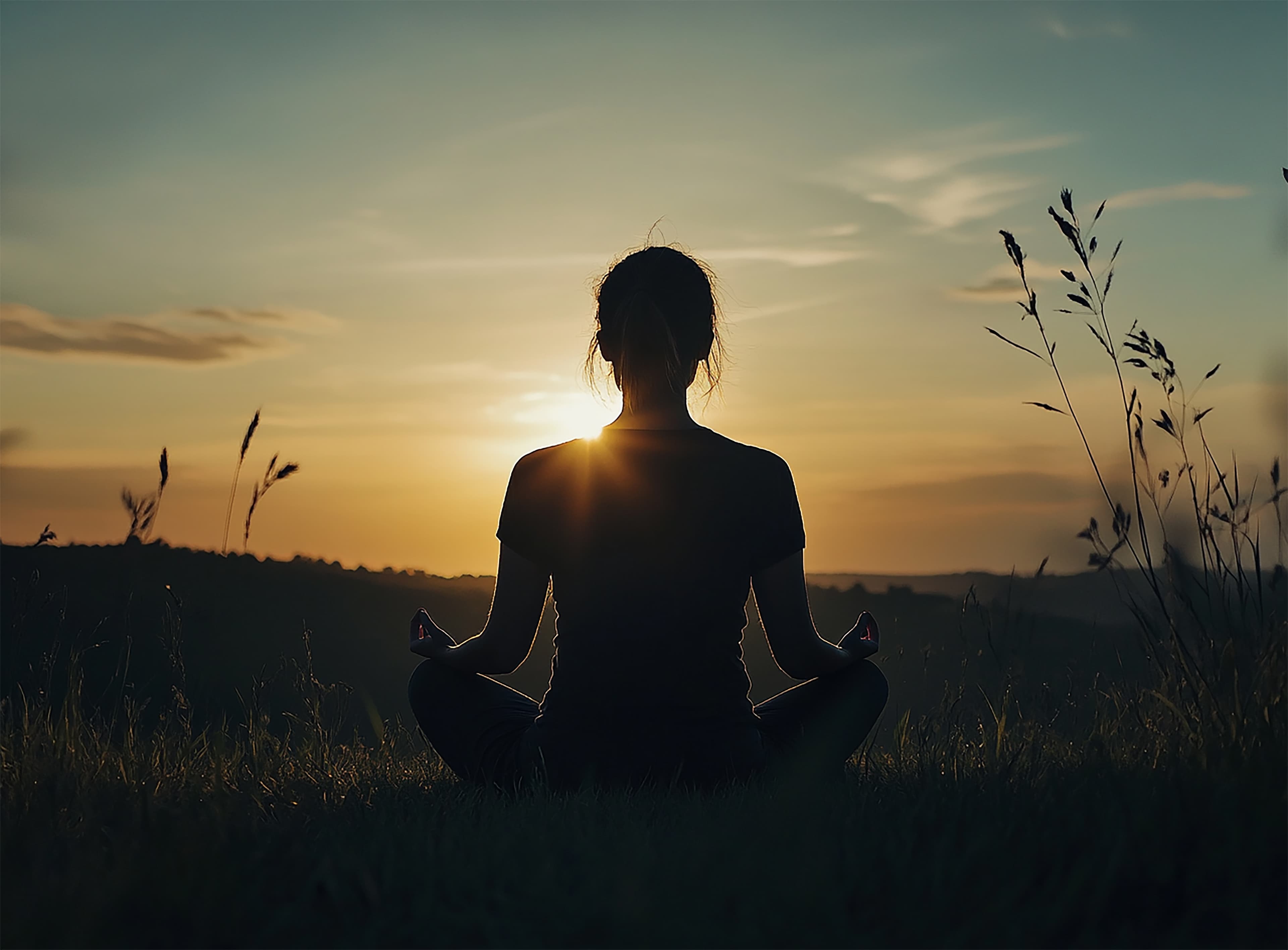 Woman meditating in peaceful setting