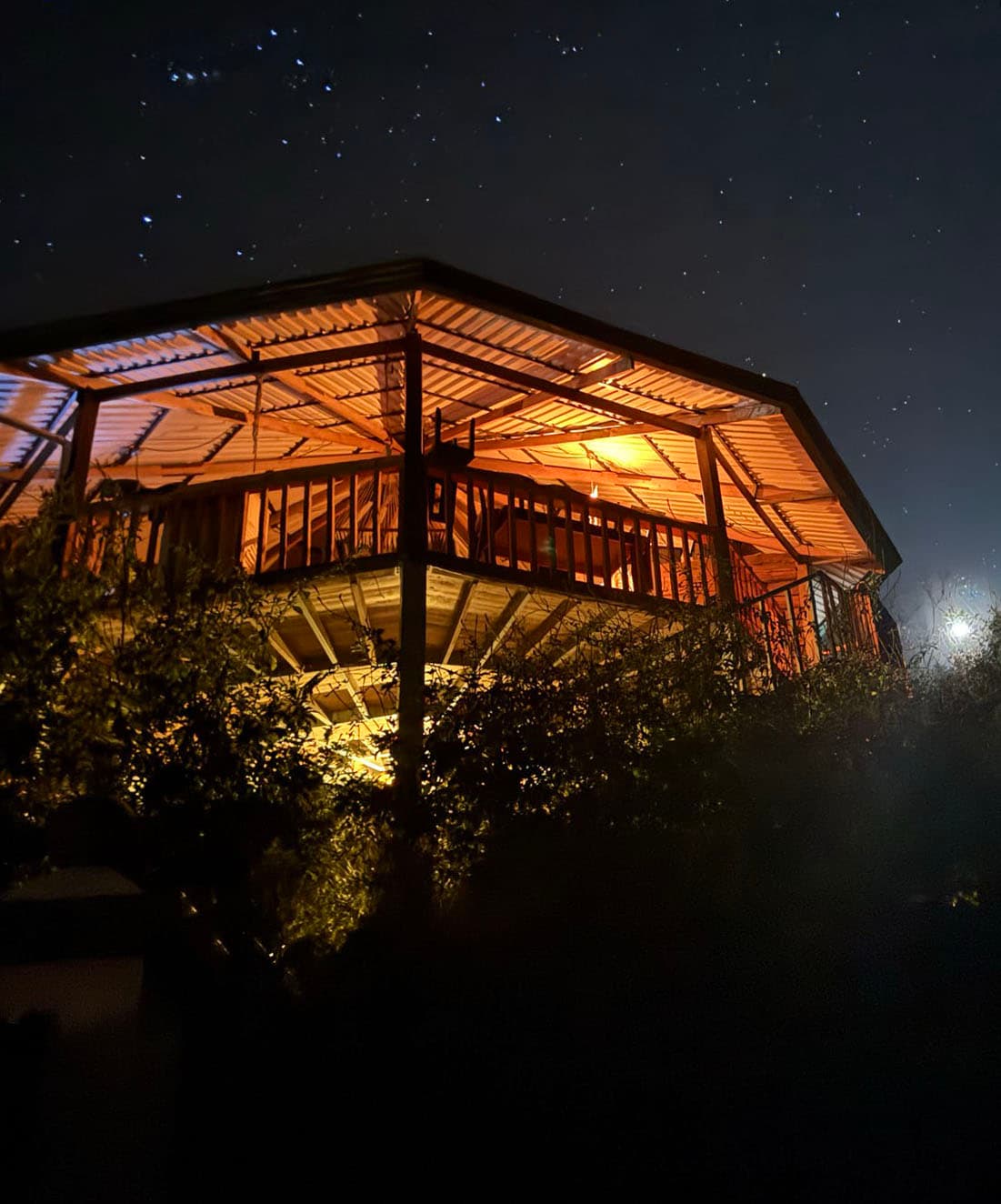 Ceremony pavilion at night under the moon